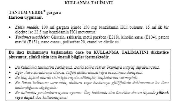 Tantum Verde Gargara kullanma talimati