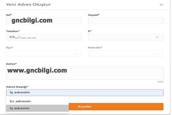 Trendyol adres basligi kabul etmiyor