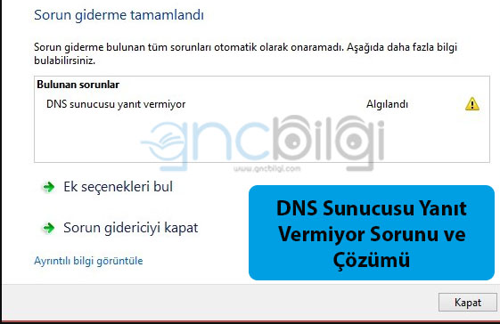 DNS Sunucusu Yanit hatasi ve sorunu