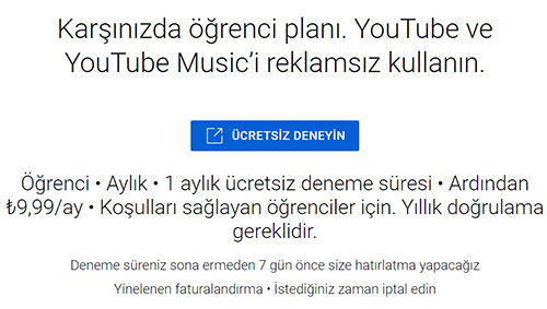YouTube Premium Ogrenci Uyeligi