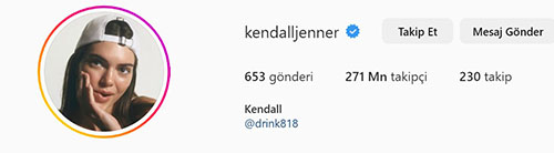 Kendall Jenner sosyal medya