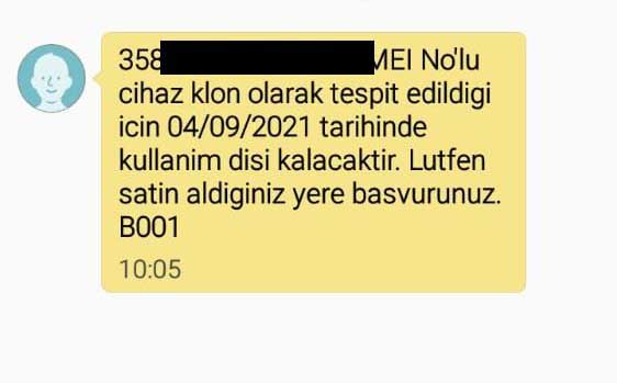 IMEI Numarasi Klonlanmistir Cihaz 30 Gun Icinde Kapatilacaktir
