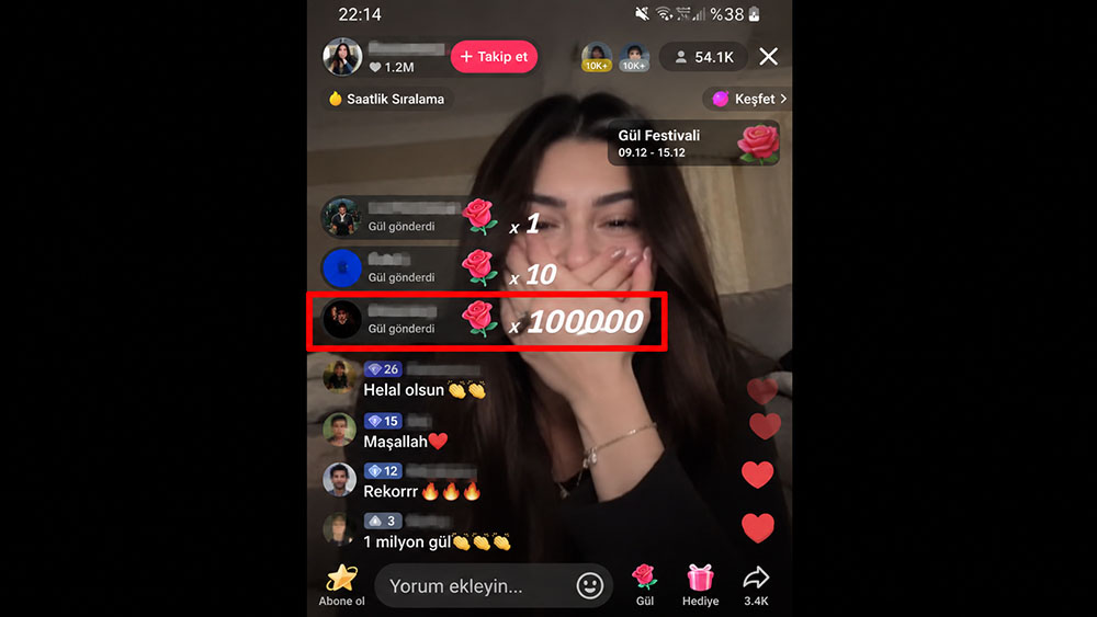 TikTok Canlı Yayında Milyonluk Gül Hediyesi